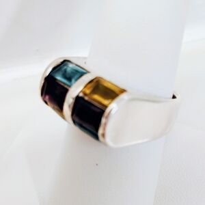 925 Sterling Ring with Amethyst Citrine And Sky Blue Topaz Gemstones